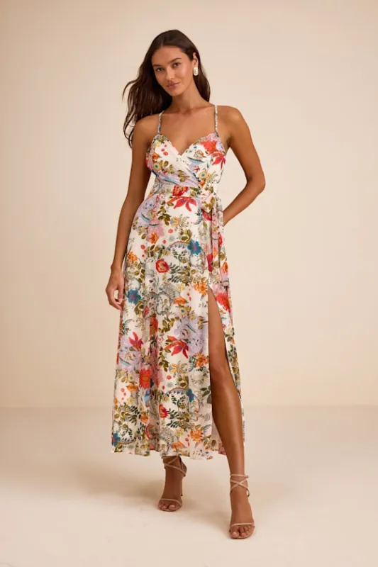 Amara White Multi Paisley Print Wrap Midi Dress sold by Lulus