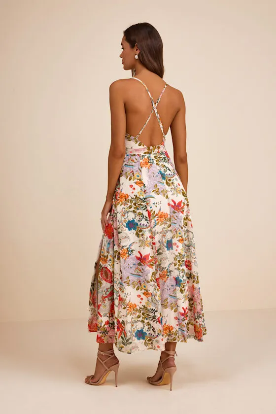 Amara White Multi Paisley Print Wrap Midi Dress sold by Lulus product image thumbnail 3