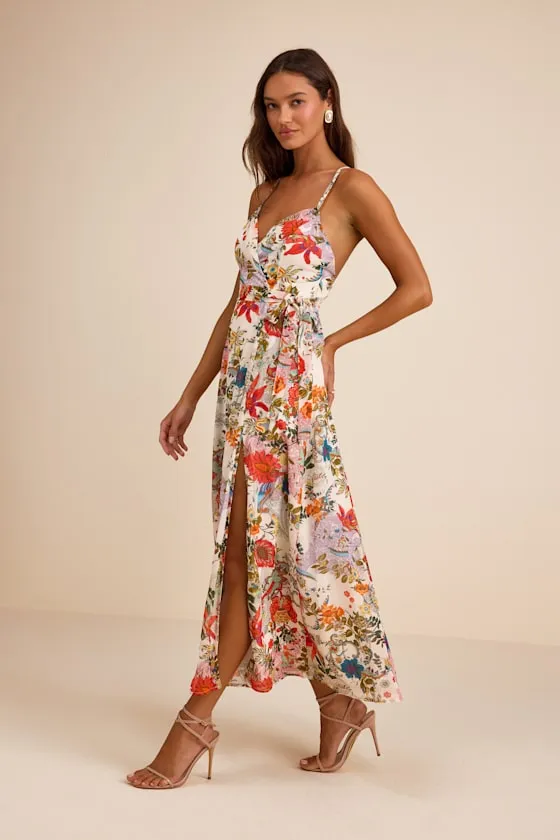 Amara White Multi Paisley Print Wrap Midi Dress sold by Lulus product image thumbnail 4