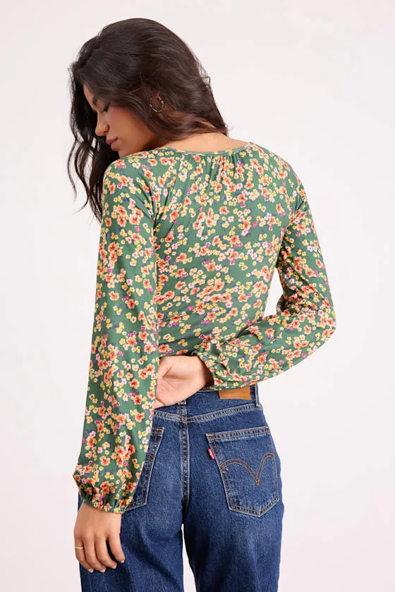 Blossom Beauty Green Floral Print Long Sleeve Bodysuit sold by Lulus product image thumbnail 2
