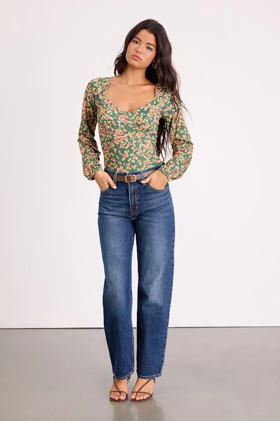 Blossom Beauty Green Floral Print Long Sleeve Bodysuit sold by Lulus product image thumbnail 3