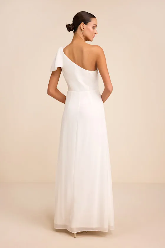Simply Brilliant White One-Shoulder Bow Maxi Dress sold by Lulus product image thumbnail 3
