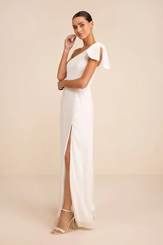 Simply Brilliant White One-Shoulder Bow Maxi Dress sold by Lulus product image thumbnail 4