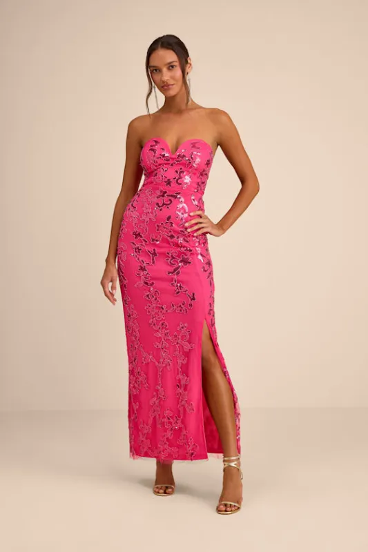Vannetta Hot Pink Sequin Strapless Maxi Dress sold by Lulus