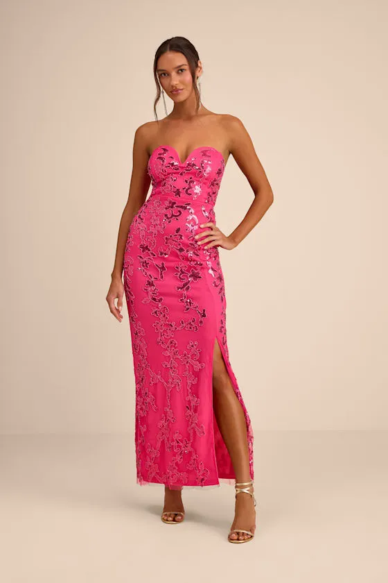 Vannetta Hot Pink Sequin Strapless Maxi Dress sold by Lulus