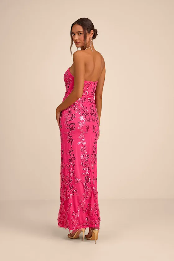 Vannetta Hot Pink Sequin Strapless Maxi Dress sold by Lulus product image thumbnail 3
