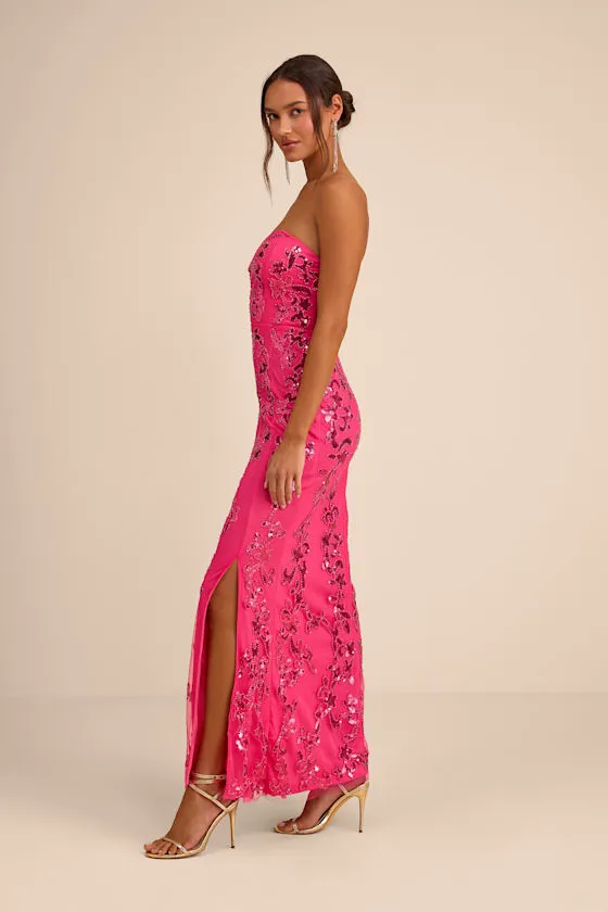 Vannetta Hot Pink Sequin Strapless Maxi Dress sold by Lulus product image thumbnail 4