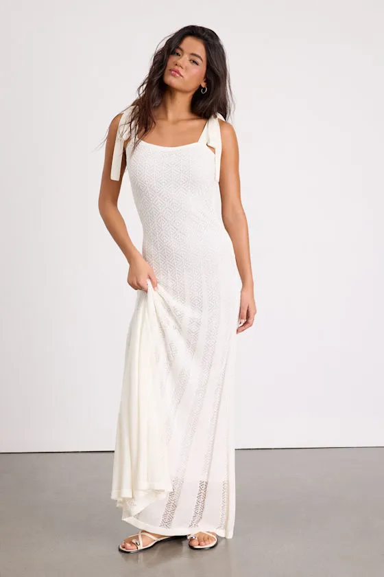 Fawn White Crochet Tie-Strap Maxi Dress sold by Lulus