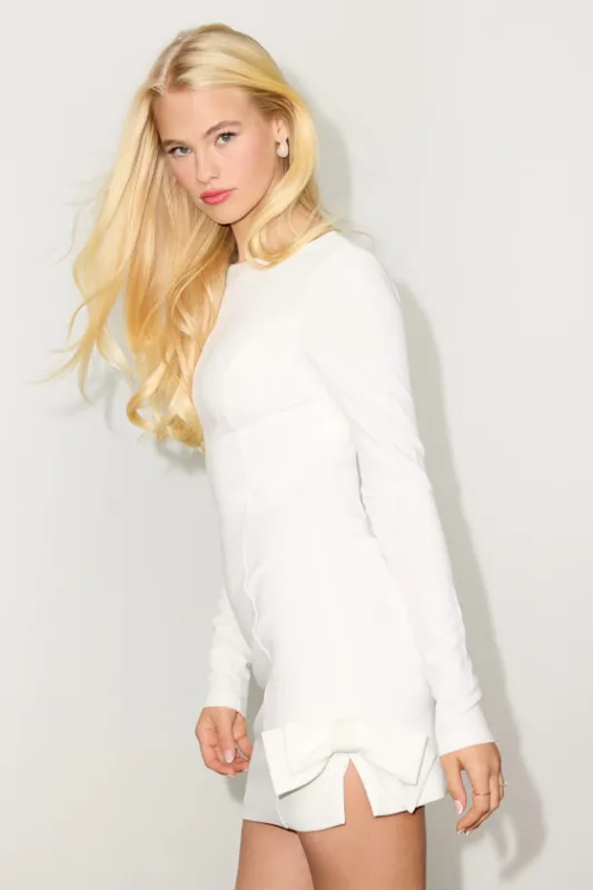 Said Yes White Boat Neck Long Sleeve Bow Mini Dress made by Lulus