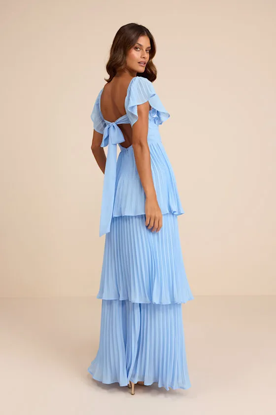 Notorious Charm Light Blue Pleated Flutter Sleeve Maxi Dress sold by Lulus product image thumbnail 3