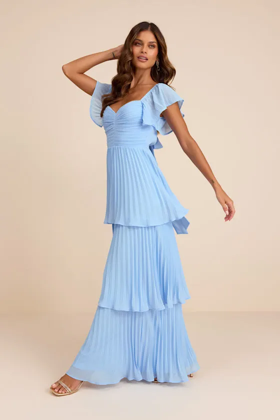 Notorious Charm Light Blue Pleated Flutter Sleeve Maxi Dress sold by Lulus product image thumbnail 4