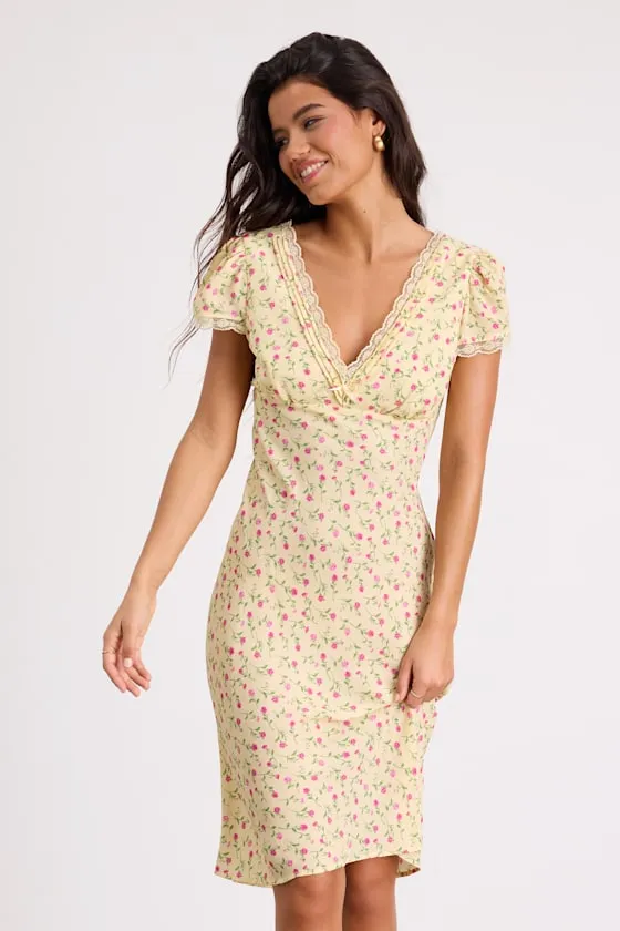 Liv Light Yellow Ditsy Floral Slip Midi Dress sold by Lulus product image thumbnail 2