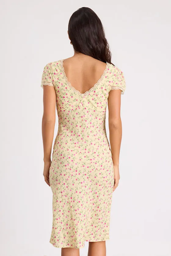 Liv Light Yellow Ditsy Floral Slip Midi Dress sold by Lulus product image thumbnail 3