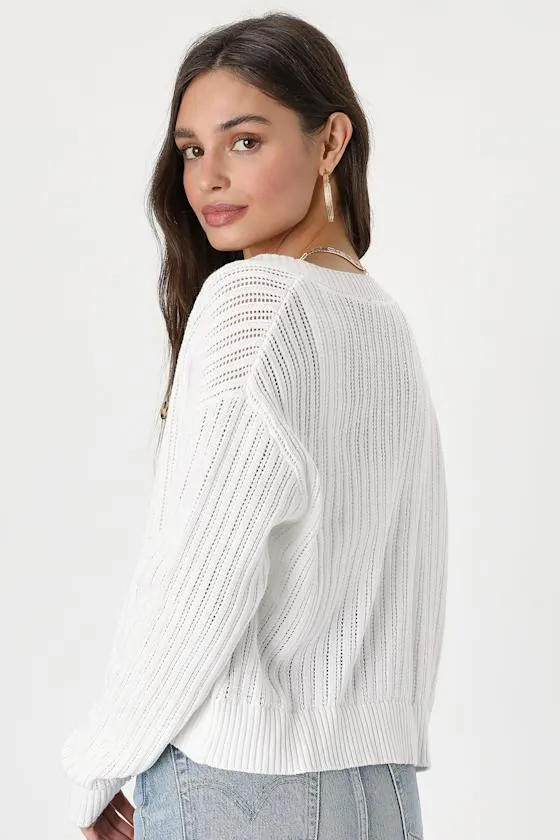 Fresh Feeling White Open Knit Button-Up Cardigan Sweater sold by Lulus product image thumbnail 2