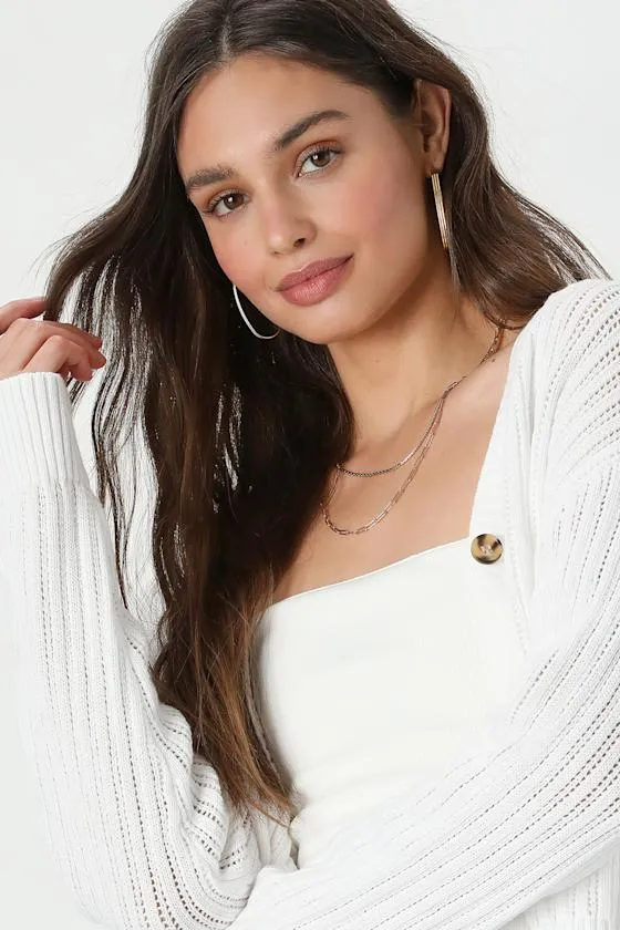 Fresh Feeling White Open Knit Button-Up Cardigan Sweater sold by Lulus product image thumbnail 4