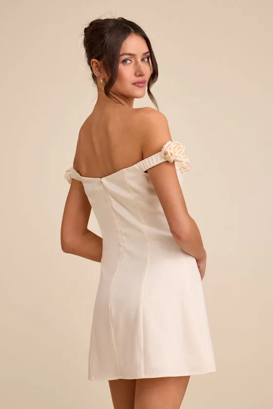 Gracen Ivory Rosette Off-the-Shoulder Skater Mini Dress sold by Lulus product image thumbnail 3