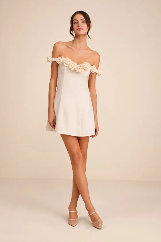 Gracen Ivory Rosette Off-the-Shoulder Skater Mini Dress sold by Lulus product image thumbnail 4