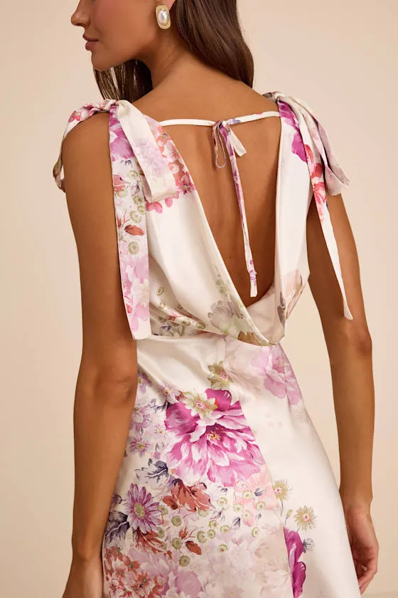 Zoella Ivory Floral Satin Tie-Strap Midi Dress sold by Lulus product image thumbnail 2