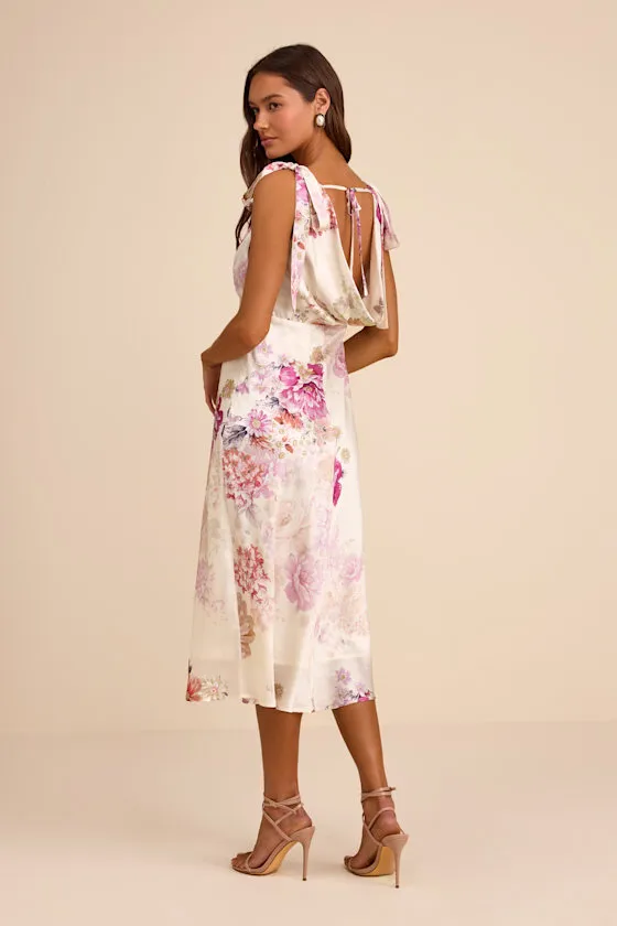 Zoella Ivory Floral Satin Tie-Strap Midi Dress sold by Lulus product image thumbnail 3