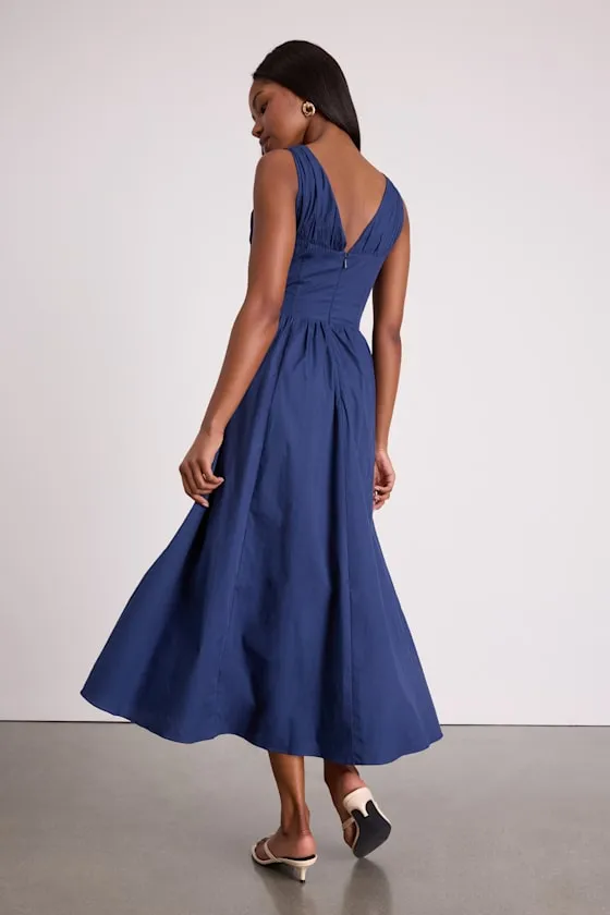 Lettie Navy Poplin Plunge Neck Midi Dress sold by Lulus product image thumbnail 4