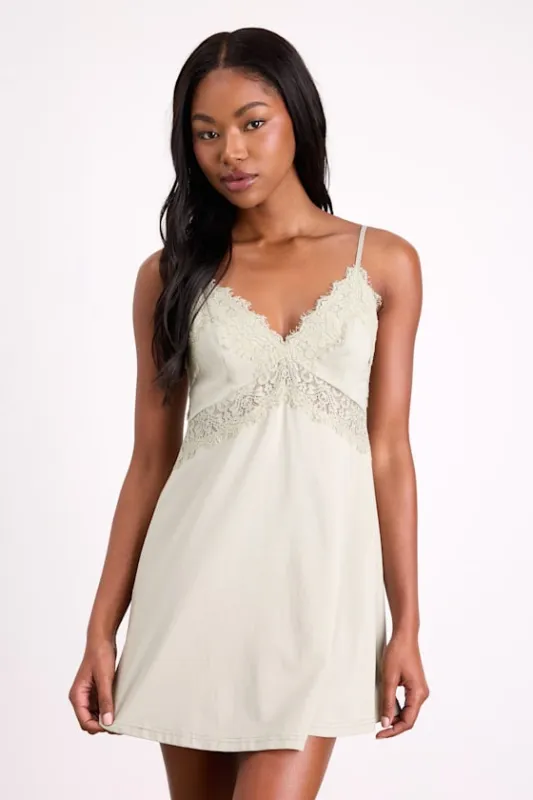 Absolutely Enchanting Sage Lace Lingerie Slip made by Lulus