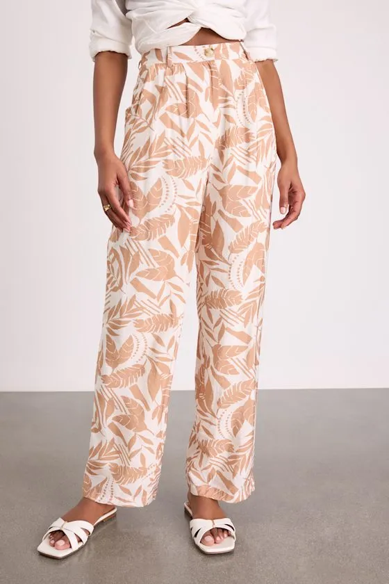 Dominica Ivory and Tan Tropical Print Wide-Leg Pants sold by Lulus product image thumbnail 2