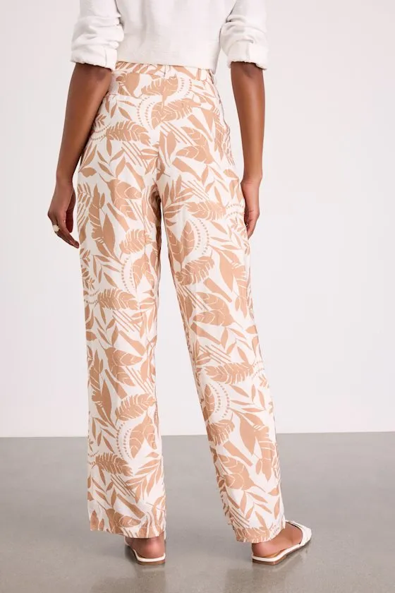 Dominica Ivory and Tan Tropical Print Wide-Leg Pants sold by Lulus product image thumbnail 3