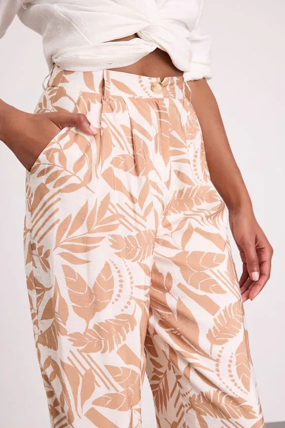 Dominica Ivory and Tan Tropical Print Wide-Leg Pants sold by Lulus product image thumbnail 4
