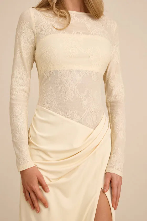 Nadina Pale Yellow Lace Long Sleeve Maxi Dress sold by Lulus product image thumbnail 2