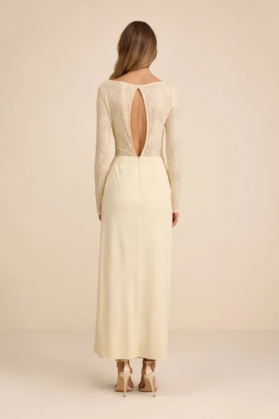 Nadina Pale Yellow Lace Long Sleeve Maxi Dress sold by Lulus product image thumbnail 3