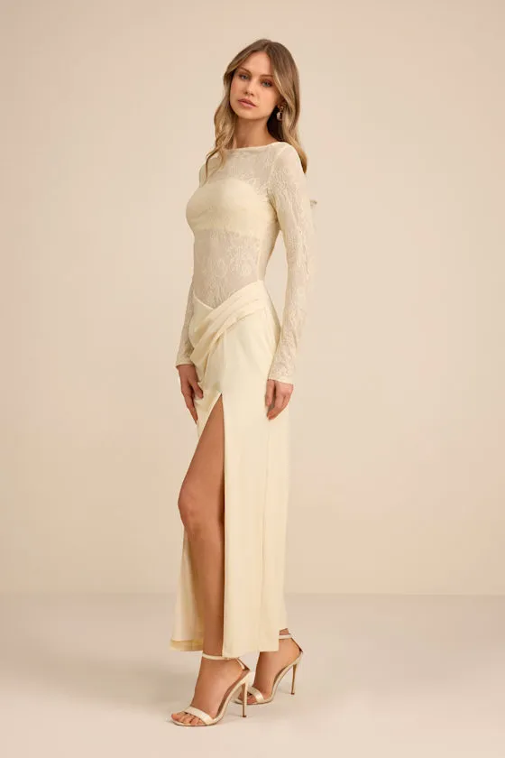 Nadina Pale Yellow Lace Long Sleeve Maxi Dress sold by Lulus product image thumbnail 4