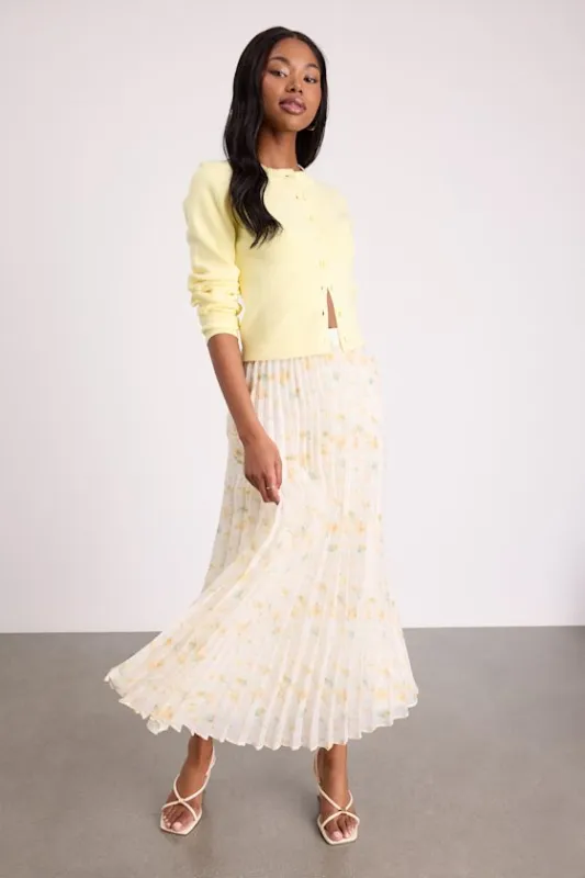 Calla Ivory Floral Pleated Midi Skirt sold by Lulus