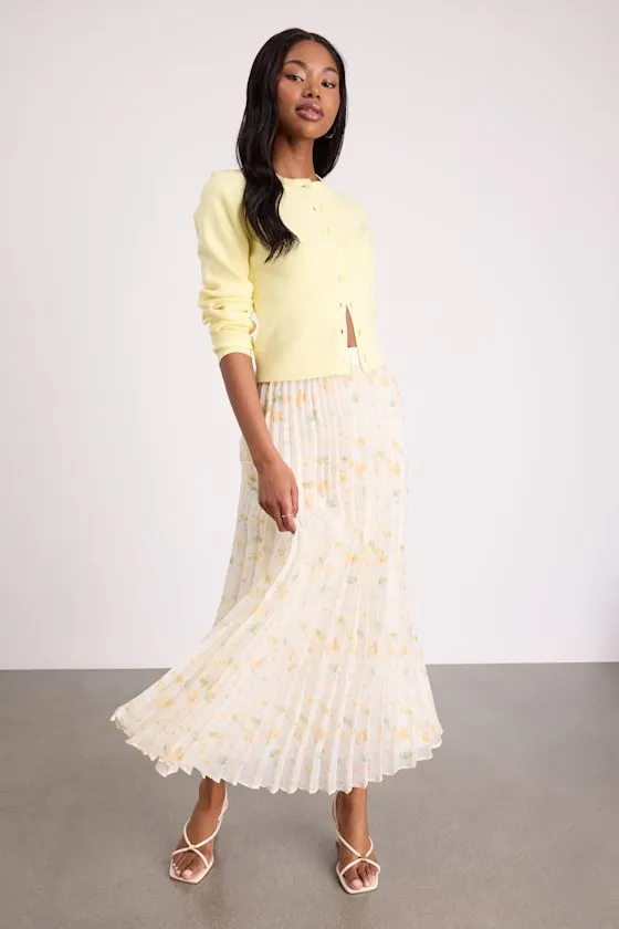 Calla Ivory Floral Pleated Midi Skirt sold by Lulus