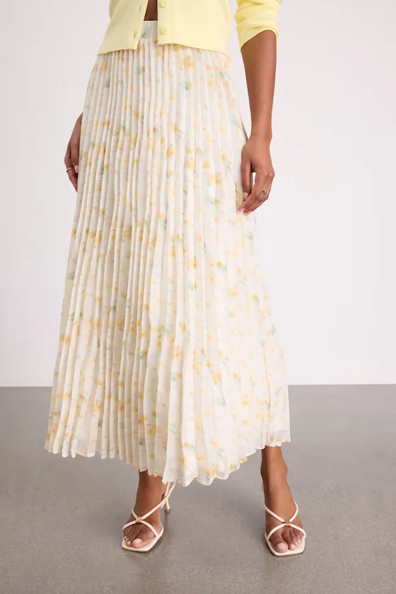 Calla Ivory Floral Pleated Midi Skirt sold by Lulus product image thumbnail 2