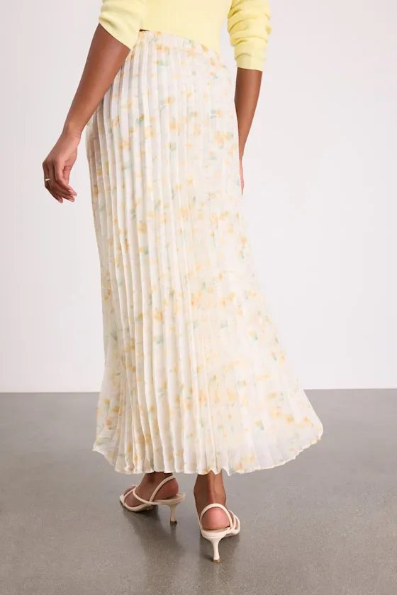 Calla Ivory Floral Pleated Midi Skirt sold by Lulus product image thumbnail 3