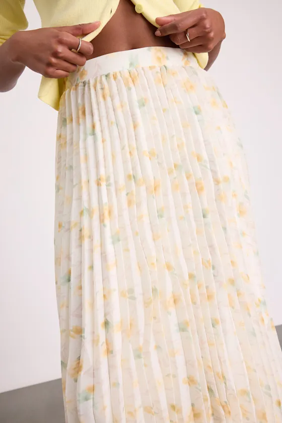 Calla Ivory Floral Pleated Midi Skirt sold by Lulus product image thumbnail 4