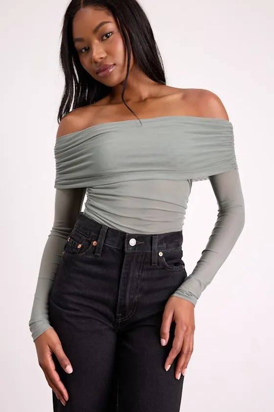 Good Times Sage Mesh Off-the-Shoulder Long Sleeve Top sold by Lulus