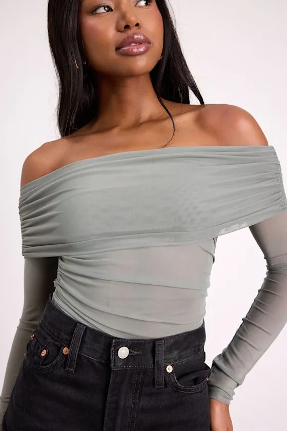 Good Times Sage Mesh Off-the-Shoulder Long Sleeve Top sold by Lulus product image thumbnail 2