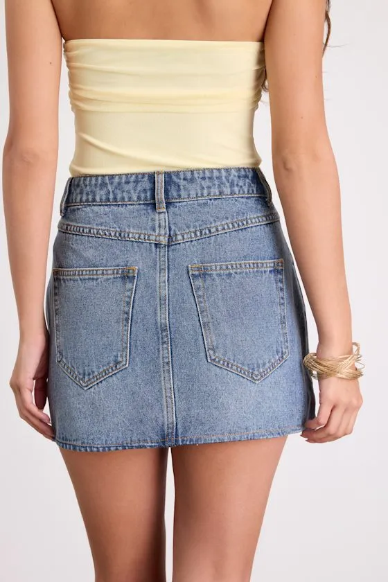 Alaire Medium Wash Denim High-Rise Mini Skirt sold by Lulus product image thumbnail 3