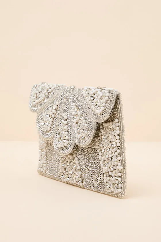 Mabel Silver Beaded Rhinestone Crossbody Clutch sold by Lulus product image thumbnail 2