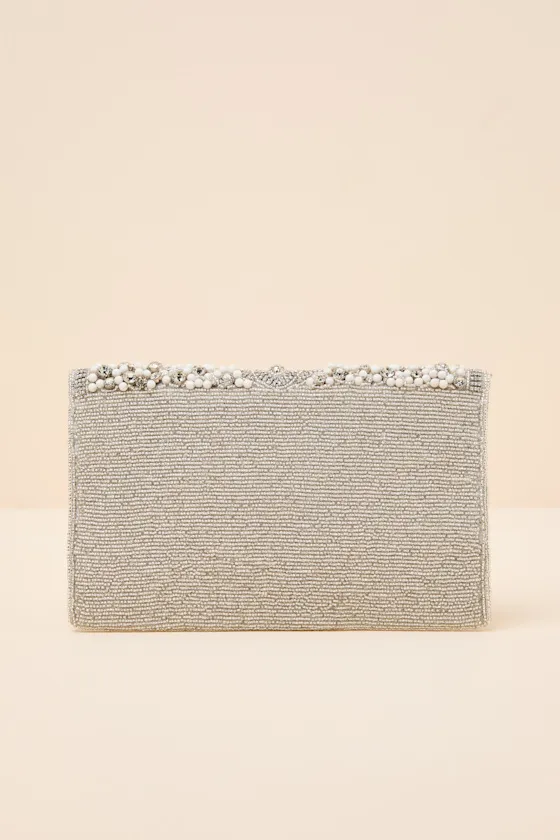 Mabel Silver Beaded Rhinestone Crossbody Clutch sold by Lulus product image thumbnail 3