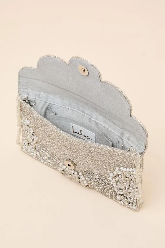 Mabel Silver Beaded Rhinestone Crossbody Clutch sold by Lulus product image thumbnail 4