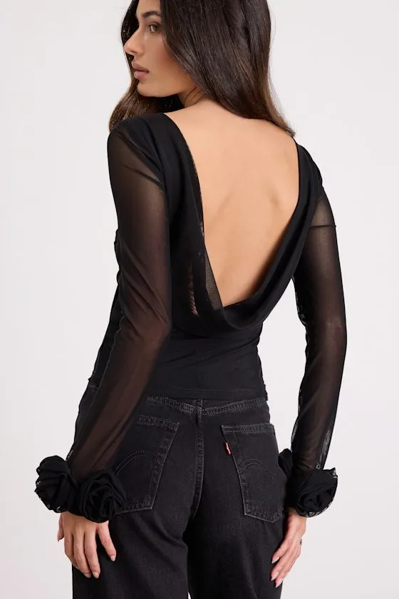Vassana Black Mesh Cowl Back Long Sleeve Top sold by Lulus product image thumbnail 2