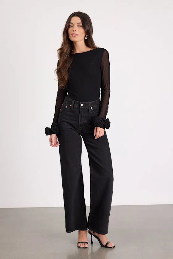 Vassana Black Mesh Cowl Back Long Sleeve Top sold by Lulus product image thumbnail 3