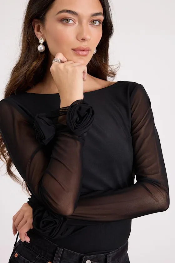Vassana Black Mesh Cowl Back Long Sleeve Top sold by Lulus product image thumbnail 4