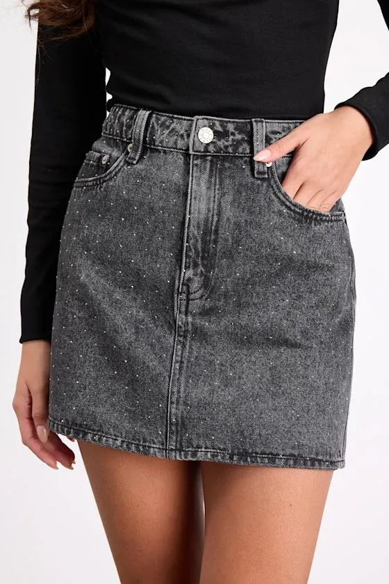 Stash Washed Black Denim Rhinestone Mini Skirt sold by Lulus product image thumbnail 2