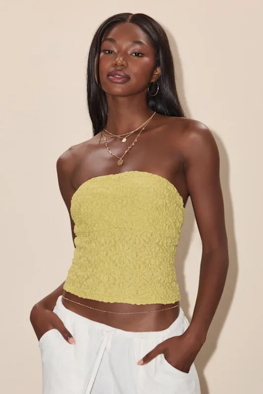 Bellona Chartreuse Jacquard Knit Strapless Crop Top sold by Lulus