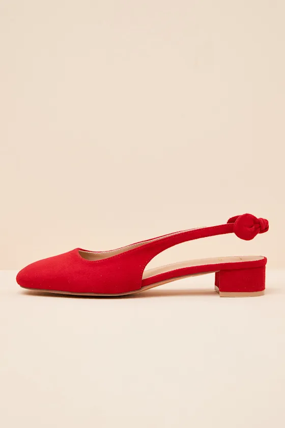 Laylaa Red Suede Bow Slingback Low Heel Pumps sold by Lulus product image thumbnail 2