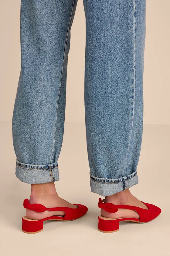 Laylaa Red Suede Bow Slingback Low Heel Pumps sold by Lulus product image thumbnail 3