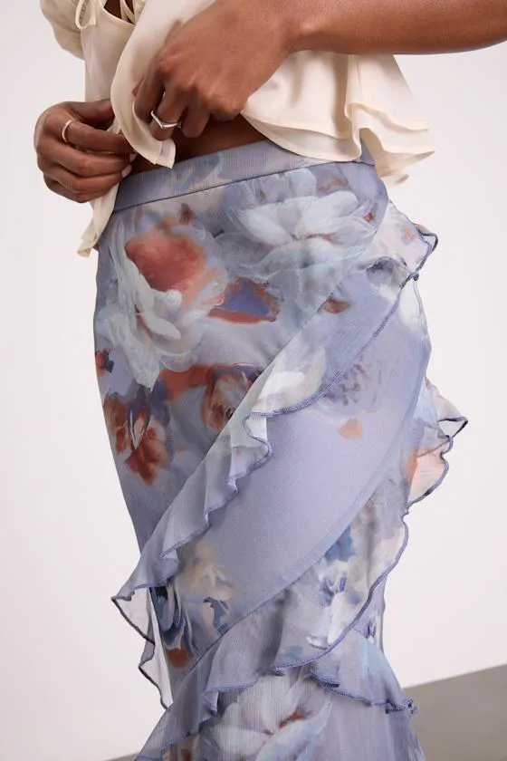 Breelyn Dusty Lavender Floral Ruffled Midi Skirt sold by Lulus product image thumbnail 4